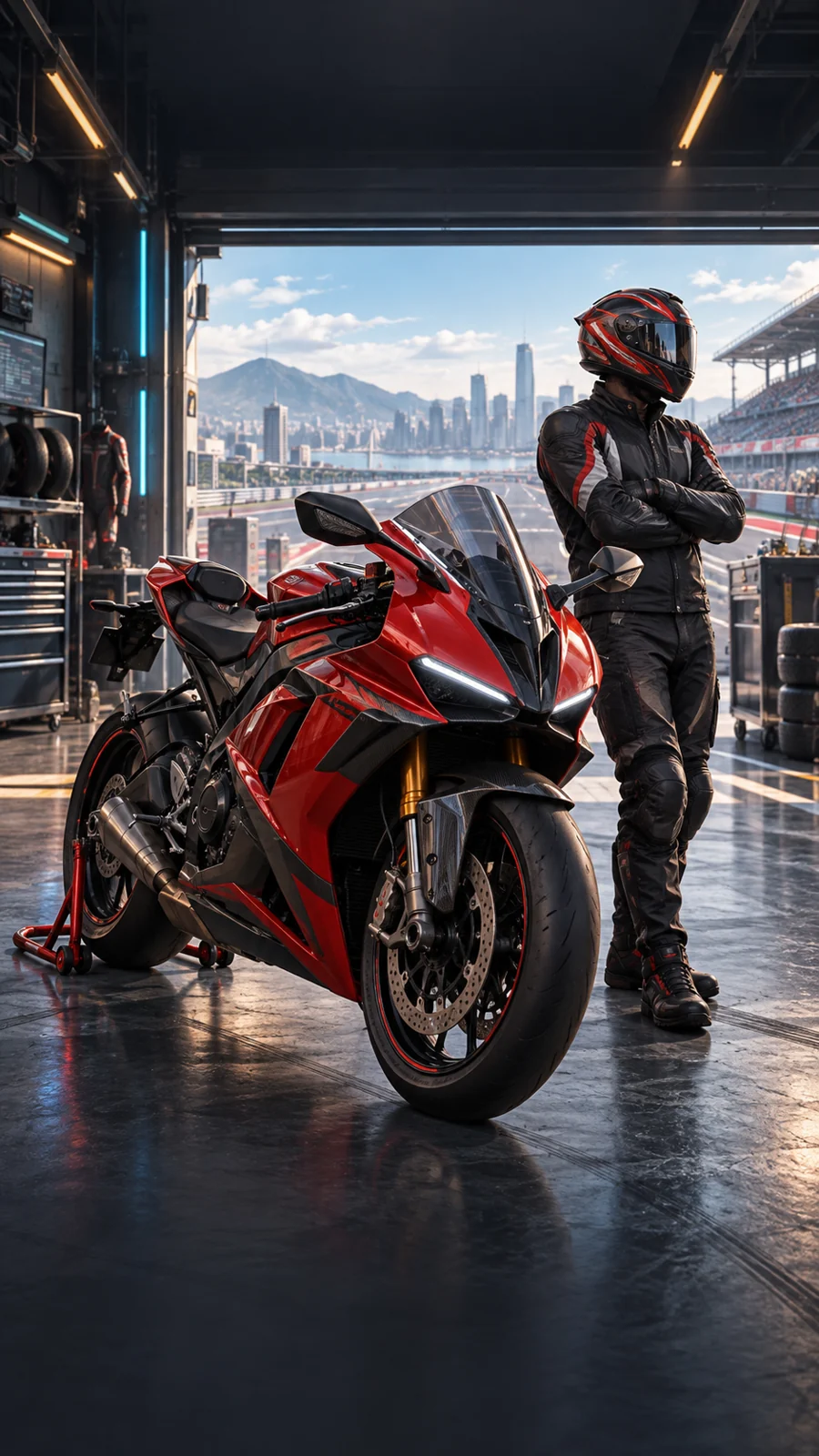 Speed Rovers game key art: red motorcycle and rider